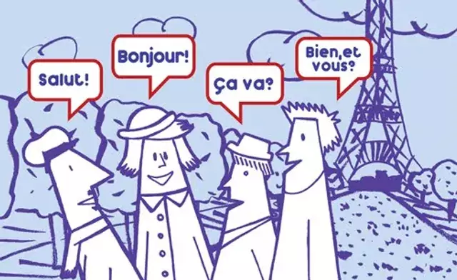 Desenho de pessoas falando francês em Paris