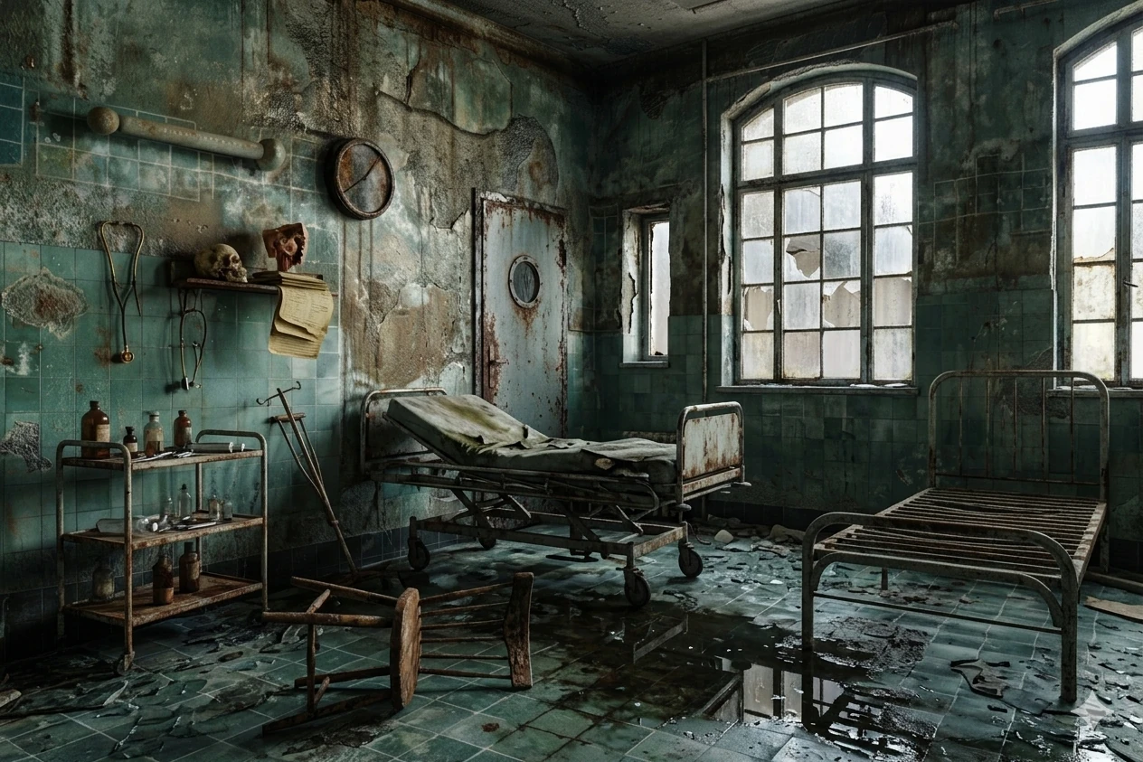 Quarto velho, abandonado, deteriorado